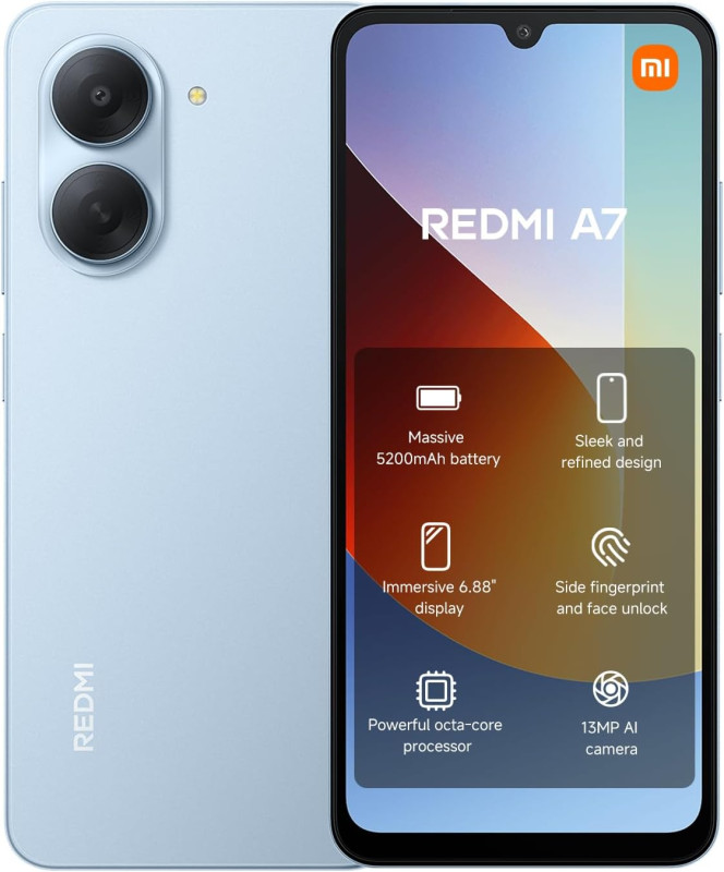 Xiaomi REDMI A7 4G Smartphone, 3GB RAM + 64GB Storage, 6.88" 120Hz Display, 5200mAh Battery, 13MP AI Camera, Side Fingerprint Sensor, AI Face Unlock, Sky Blue | 18 Month Local Warranty